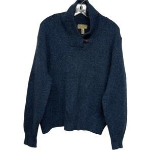 Women's Vintage L.L. Bean Blue Shawl Collar Wool Blend Fisherman Sweater‎ Size L